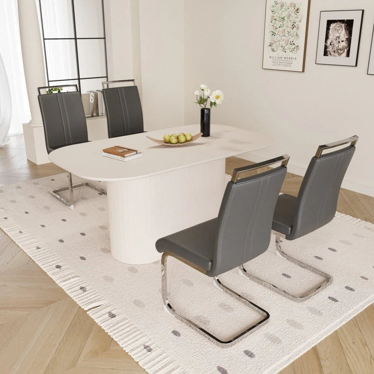 Modern MDF Dining Table And PU Armless Chair Set - Omega Lifestyles