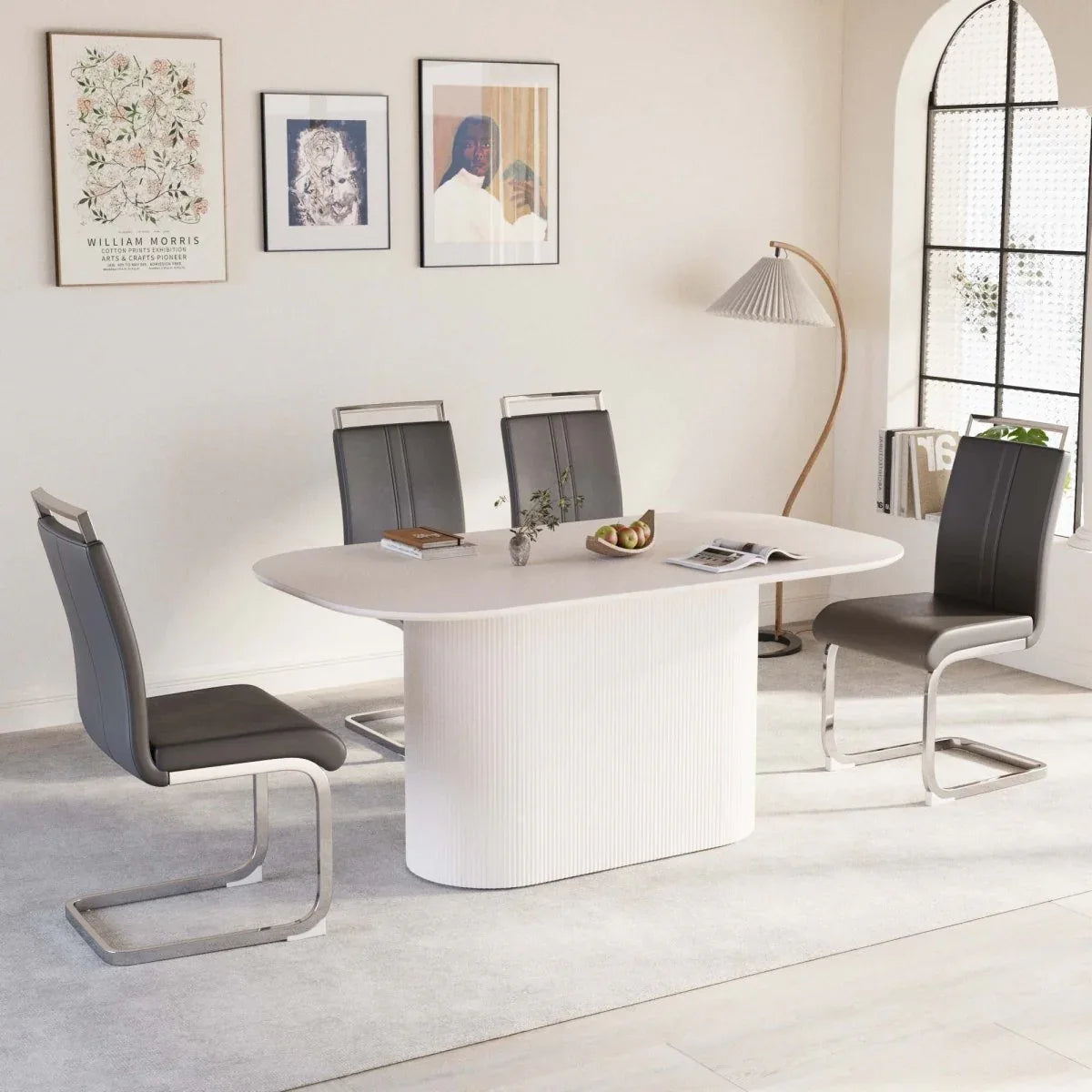 Modern MDF Dining Table And PU Armless Chair Set - Omega Lifestyles