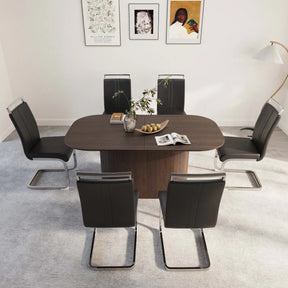 Modern MDF Dining Table With Six PU Armless Chairs Set - Omega Lifestyles
