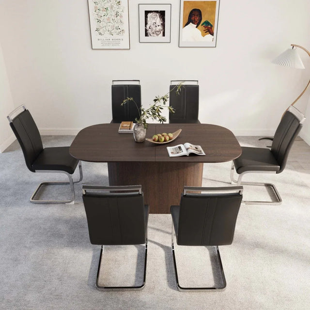 Modern MDF Dining Table With Six PU Armless Chairs Set - Omega Lifestyles