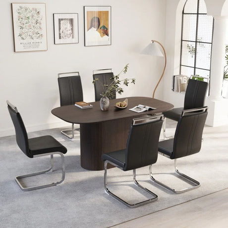Modern MDF Dining Table With Six PU Armless Chairs Set - Omega Lifestyles