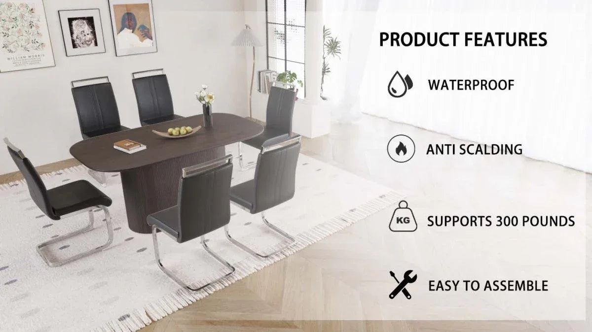 Modern MDF Dining Table With Six PU Armless Chairs Set - Omega Lifestyles