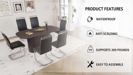 Modern MDF Dining Table With Six PU Armless Chairs Set - Omega Lifestyles