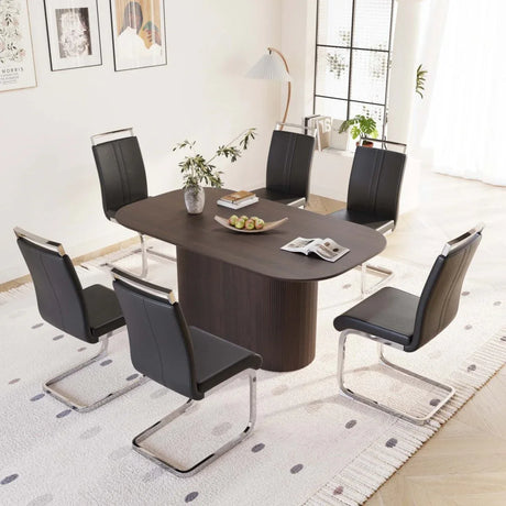 Modern MDF Dining Table With Six PU Armless Chairs Set - Omega Lifestyles