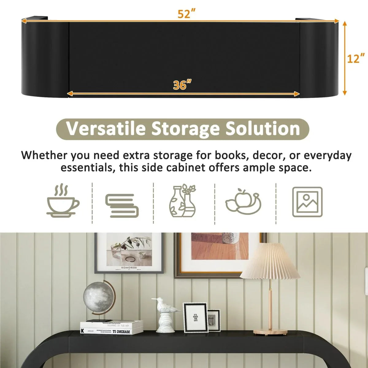 Modern Minimalist Black MDF Console Table 52-Inch - Omega Lifestyles