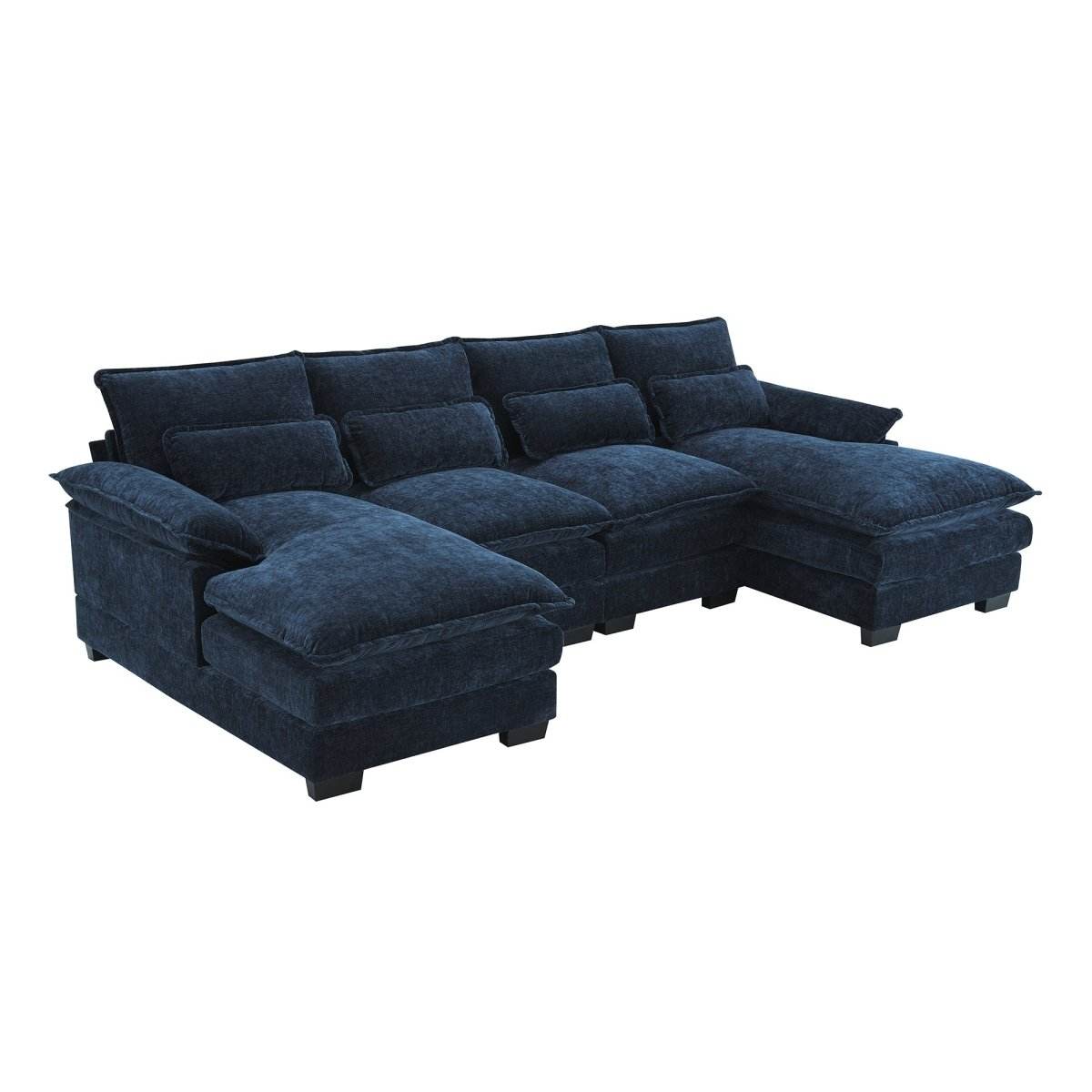 Modern Modular U-Shaped Chenille Sofa With Chaise And Pillows - Omega Lifestyles