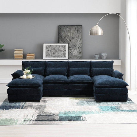 Modern Modular U-Shaped Chenille Sofa With Chaise And Pillows - Omega Lifestyles
