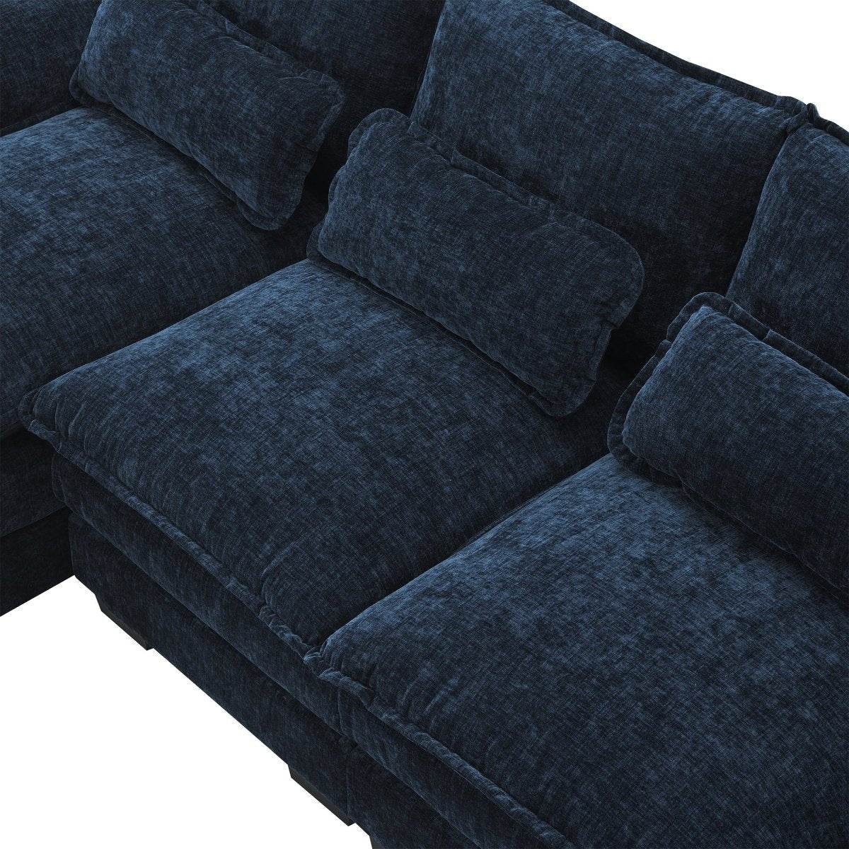 Modern Modular U-Shaped Chenille Sofa With Chaise And Pillows - Omega Lifestyles