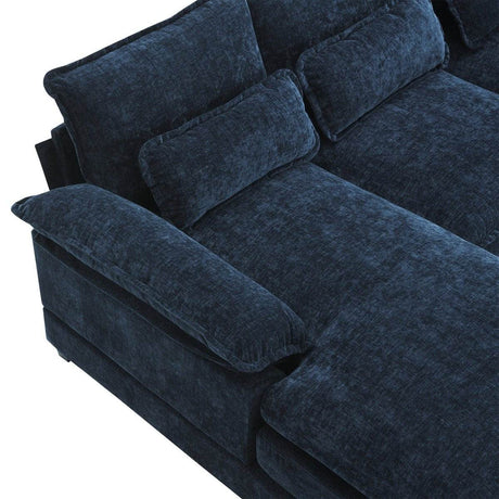 Modern Modular U-Shaped Chenille Sofa With Chaise And Pillows - Omega Lifestyles