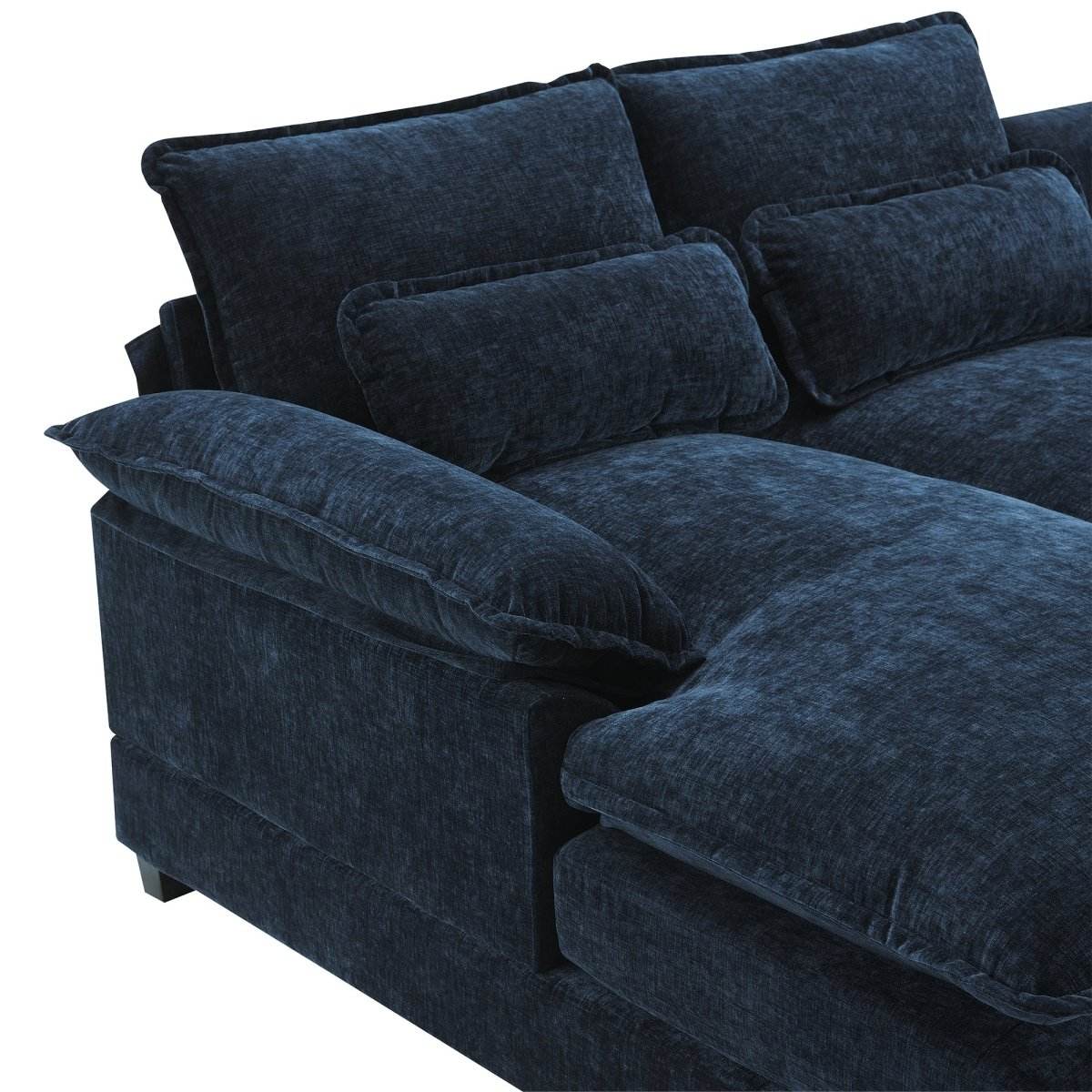 Modern Modular U-Shaped Chenille Sofa With Chaise And Pillows - Omega Lifestyles