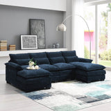 Modern Modular U-Shaped Chenille Sofa With Chaise And Pillows - Omega Lifestyles