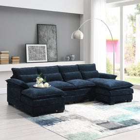Modern Modular U-Shaped Chenille Sofa With Chaise And Pillows - Omega Lifestyles