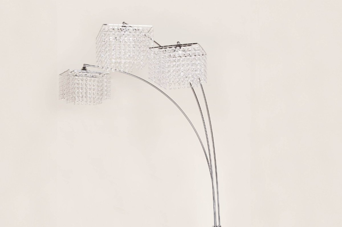 Modern Multi-Head Crystal Accents Arc Floor Lamp - Sleep Galleria