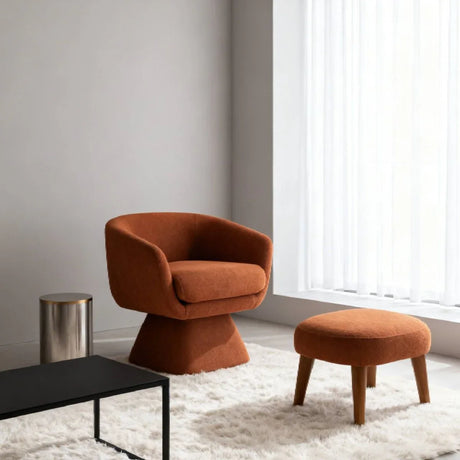 Modern Orange Fabric Swivel Lounge Chair With Ottoman - Omega Lifestyles