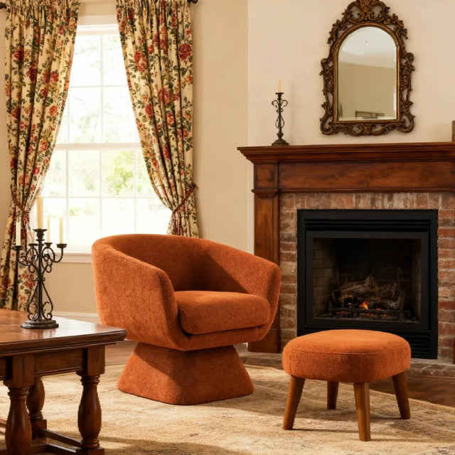 Modern Orange Fabric Swivel Lounge Chair With Ottoman - Omega Lifestyles