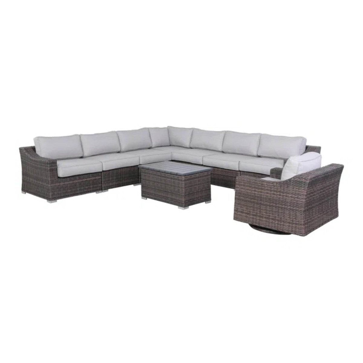Modern Outdoor 7 - Person Wicker Sectional Seating Set With Cushions - Serenova - Omega Lifestyles