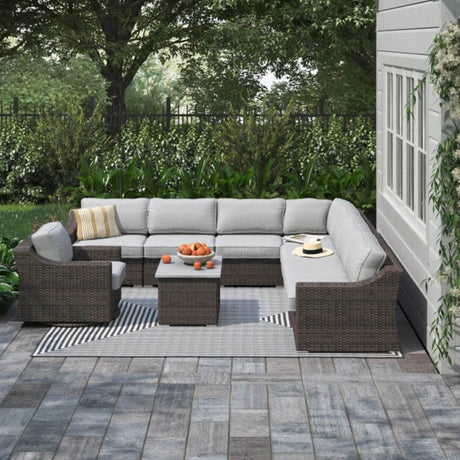 Modern Outdoor 7 - Person Wicker Sectional Seating Set With Cushions - Serenova - Omega Lifestyles