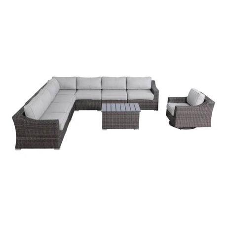 Modern Outdoor 7 - Person Wicker Sectional Seating Set With Cushions - Serenova - Omega Lifestyles