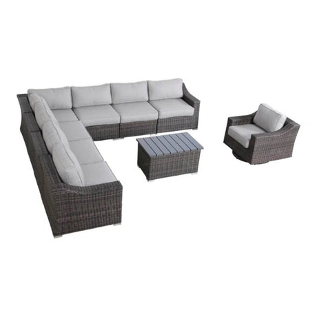 Modern Outdoor 7 - Person Wicker Sectional Seating Set With Cushions - Serenova - Omega Lifestyles