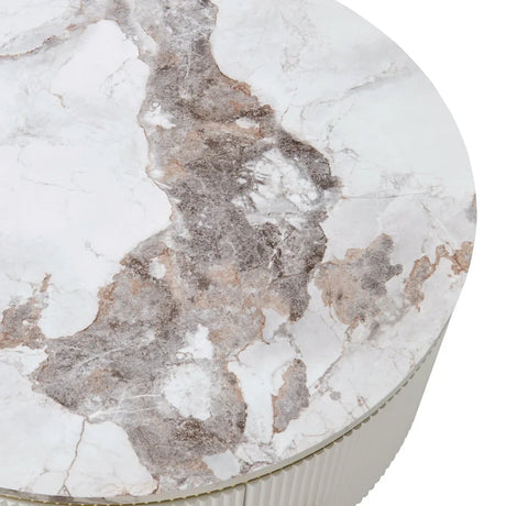 Modern Round Coffee Table With Marble Pattern And Drawers - Omega Lifestyles