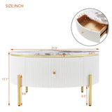 Modern Round Coffee Table With Marble Pattern And Drawers - Omega Lifestyles