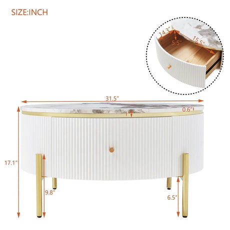 Modern Round Coffee Table With Marble Pattern And Drawers - Omega Lifestyles