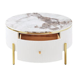 Modern Round Coffee Table With Marble Pattern And Drawers - Omega Lifestyles
