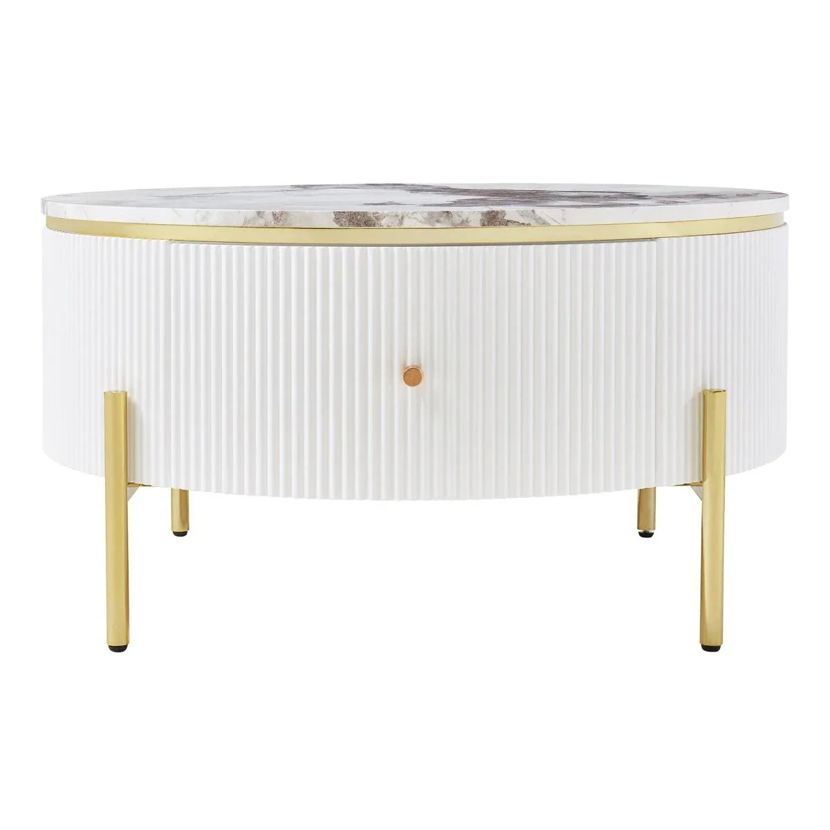 Modern Round Coffee Table With Marble Pattern And Drawers - Omega Lifestyles
