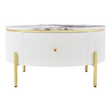 Modern Round Coffee Table With Marble Pattern And Drawers - Omega Lifestyles