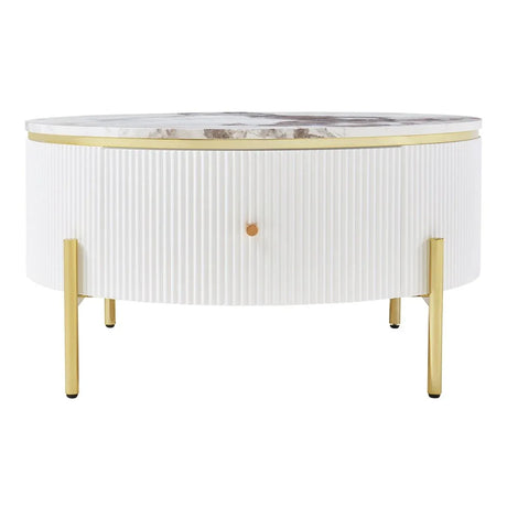 Modern Round Coffee Table With Marble Pattern And Drawers - Omega Lifestyles