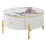 Modern Round Coffee Table With Marble Pattern And Drawers - Omega Lifestyles