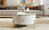 Modern Round Coffee Table With Marble Pattern And Drawers - Omega Lifestyles