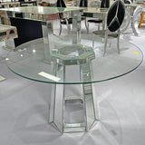 Modern Round Tempered Glass Dining Table With Mirror Base - Omega Lifestyles