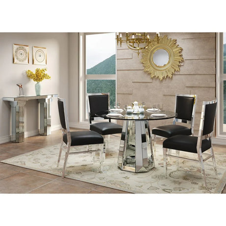 Modern Round Tempered Glass Dining Table With Mirror Base - Omega Lifestyles