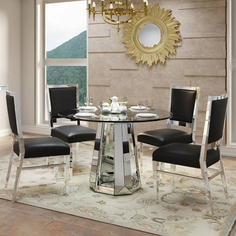 Modern Round Tempered Glass Dining Table With Mirror Base - Omega Lifestyles