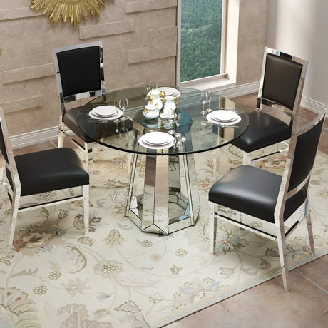 Modern Round Tempered Glass Dining Table With Mirror Base - Omega Lifestyles