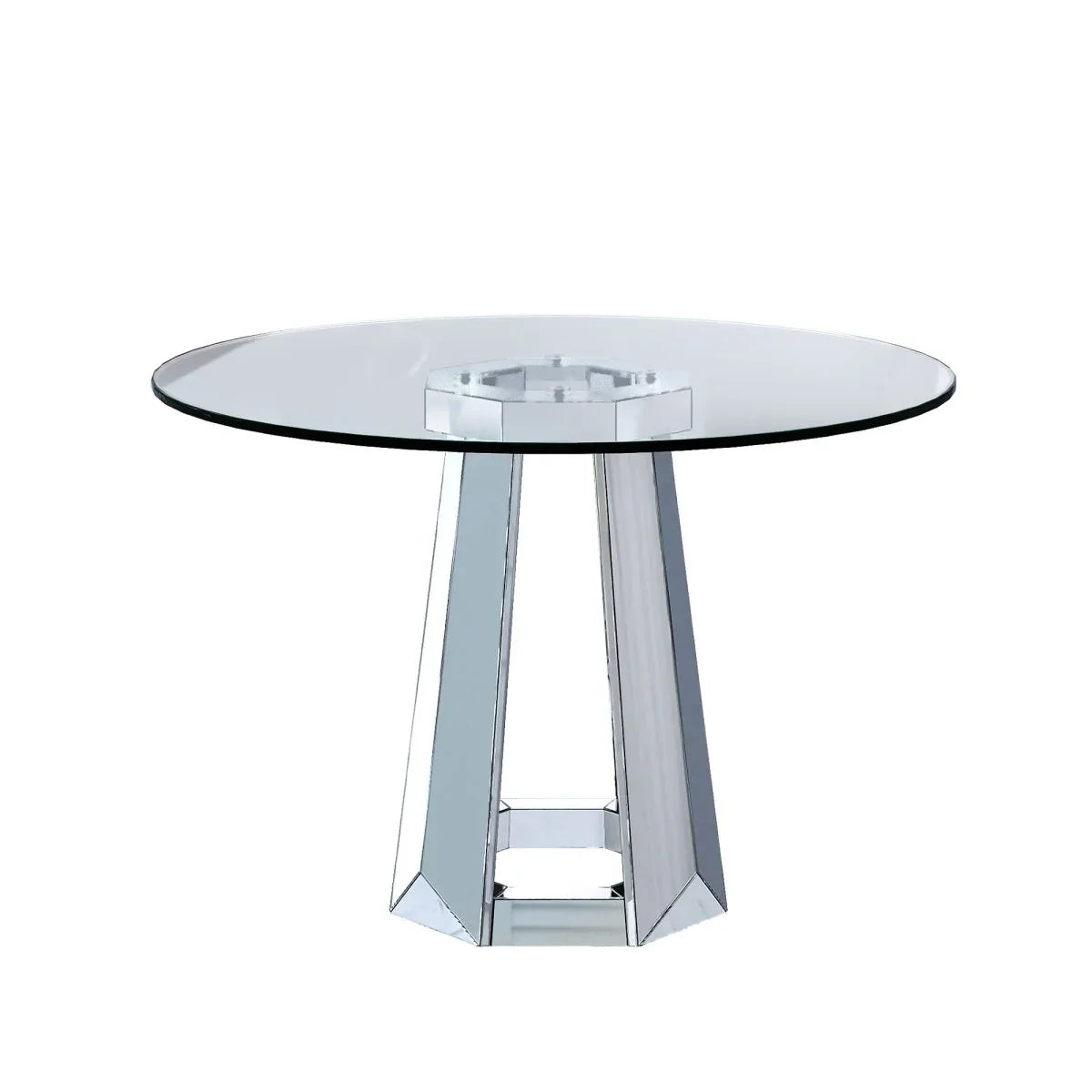 Modern Round Tempered Glass Dining Table With Mirror Base - Omega Lifestyles