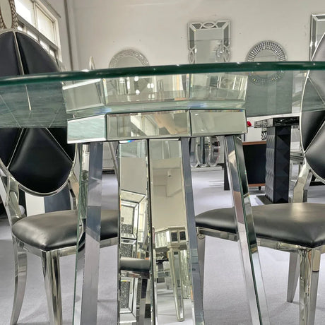 Modern Round Tempered Glass Dining Table With Mirror Base - Omega Lifestyles