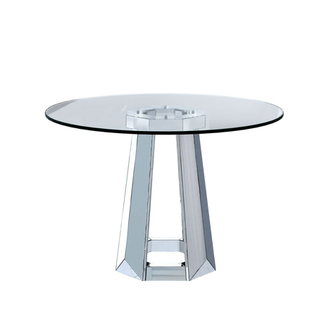 Modern Round Tempered Glass Dining Table With Mirror Base - Omega Lifestyles