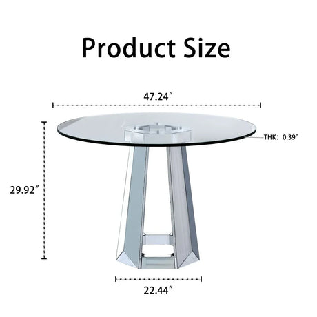 Modern Round Tempered Glass Dining Table With Mirror Base - Omega Lifestyles