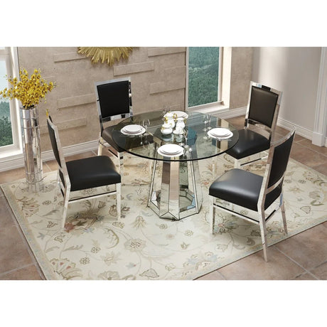 Modern Round Tempered Glass Dining Table With Mirror Base - Omega Lifestyles