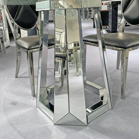 Modern Round Tempered Glass Dining Table With Mirror Base - Omega Lifestyles