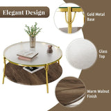 Modern Round Walnut Glass Top 2-Tier Coffee Table - Omega Lifestyles