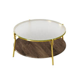 Modern Round Walnut Glass Top 2-Tier Coffee Table - Omega Lifestyles