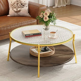 Modern Round Walnut Glass Top 2-Tier Coffee Table - Omega Lifestyles