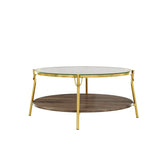 Modern Round Walnut Glass Top 2-Tier Coffee Table - Omega Lifestyles