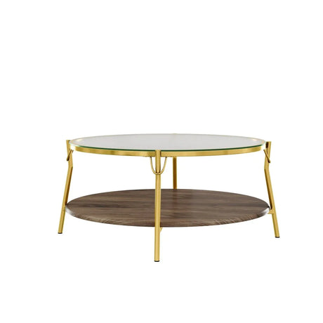 Modern Round Walnut Glass Top 2-Tier Coffee Table - Omega Lifestyles