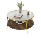 Modern Round Walnut Glass Top 2-Tier Coffee Table - Omega Lifestyles