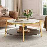 Modern Round Walnut Glass Top 2-Tier Coffee Table - Omega Lifestyles