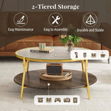Modern Round Walnut Glass Top 2-Tier Coffee Table - Omega Lifestyles